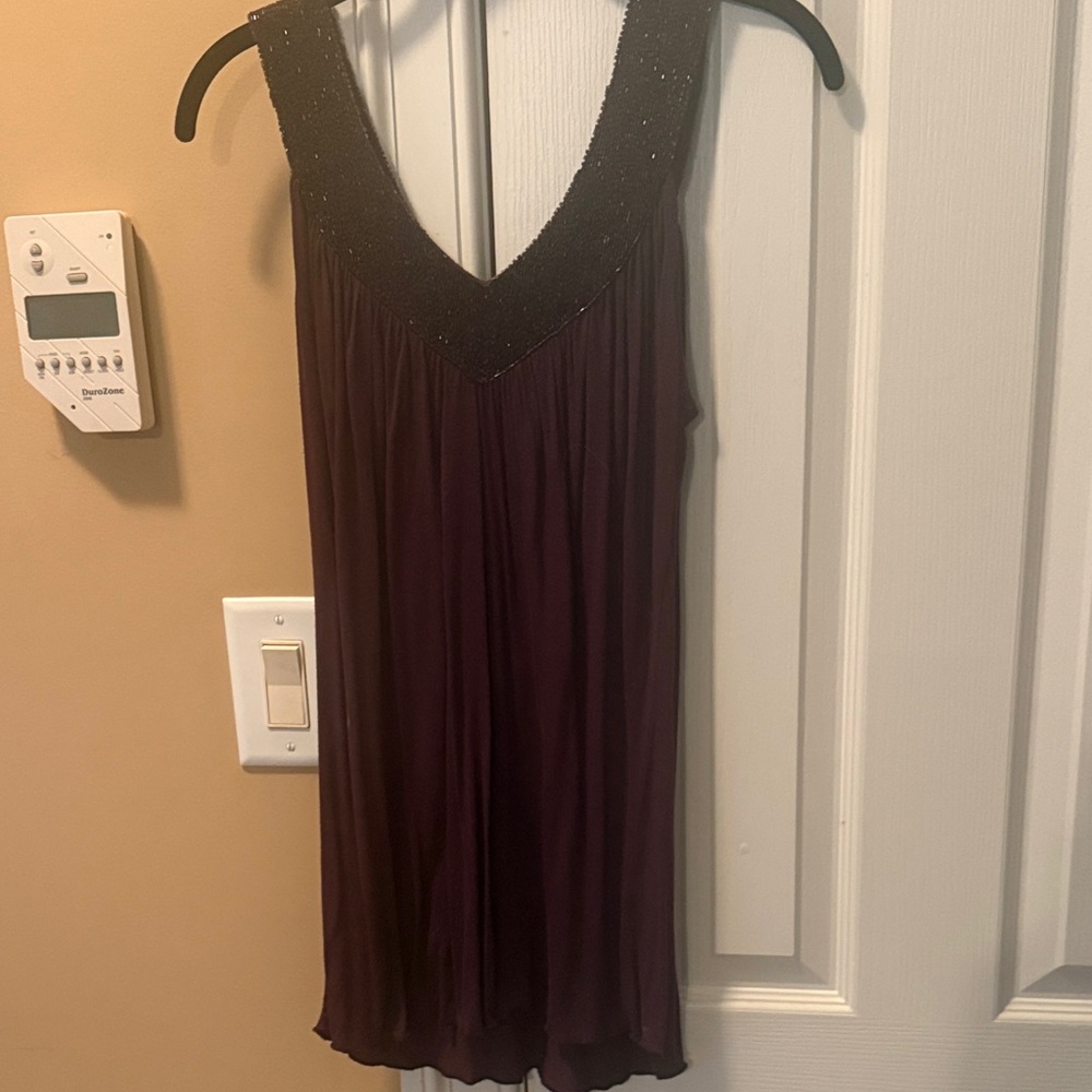 Matty M Purple Tunic with Black Beaded Neckline